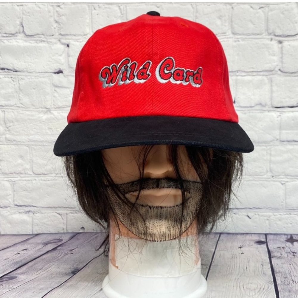Vintage Hat Cap Strap Back Red Black Wild Card Embroidered Adjustable AJM 90s